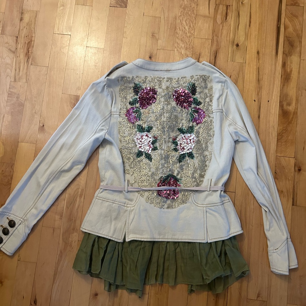 Aratta Cropped Military Style Jacket with Embroidered Back, Size XS
